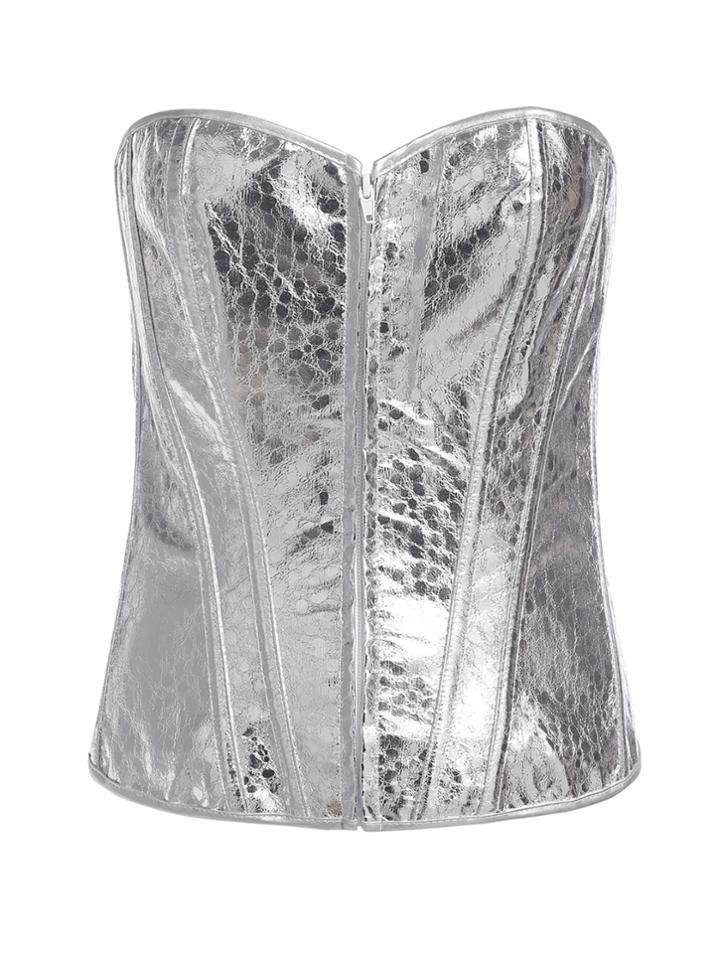 Romwe Lace Up Back Metallic Corset Set
