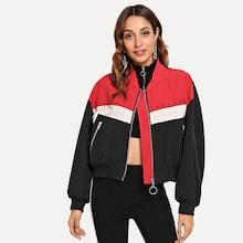 Romwe Letter Print Zip Decoration Jacket