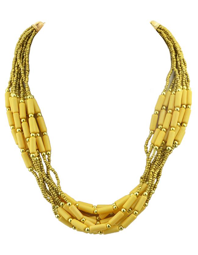 Romwe Bohemian Style Multilayers Yellow Small Beads Necklace