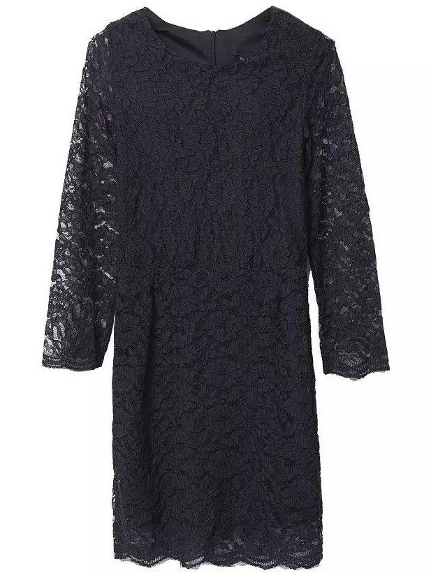 Romwe Lace Straight Black Dress