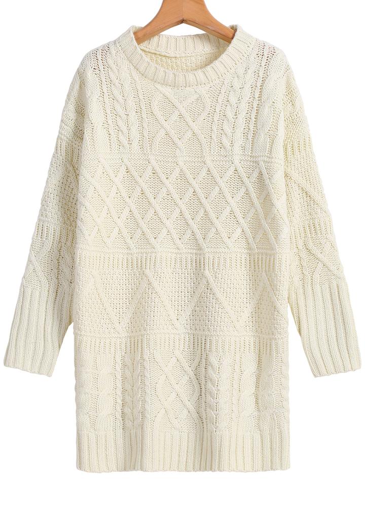 Romwe Diamond Patterned Cable Knit Sweater