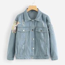 Romwe Contrast Sequins Pearls Beaded Denim Jacket