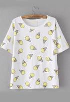 Romwe Ice Cream Print Yellow T-shirt