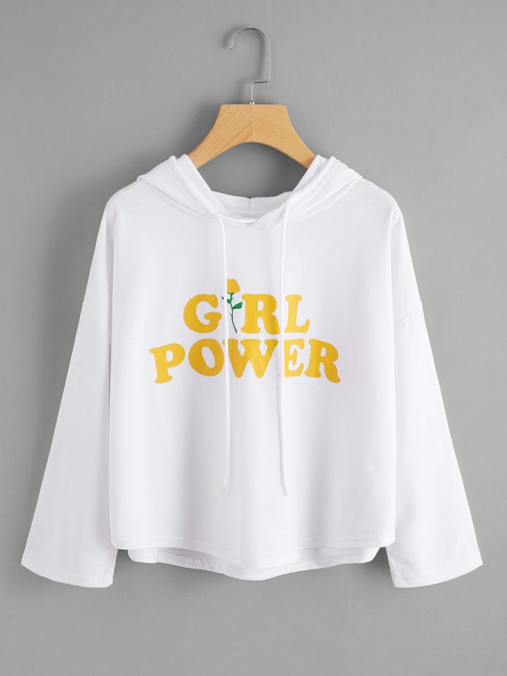 Romwe Drop Shoulder Slogan Print Hoodie