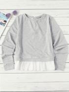 Romwe Eyelet Embroidered Ruffle Hem Tied Back Sweatshirt