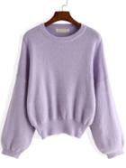 Romwe Puff Sleeve Loose Purple Sweater
