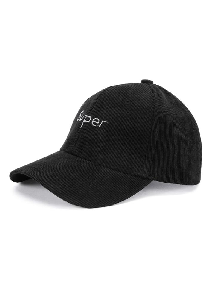 Romwe Embroidered Detail Corduroy Baseball Cap
