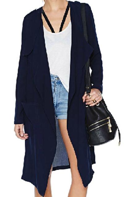 Romwe Lapel Double Pockets Loose Coat