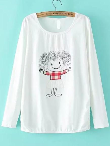 Romwe Long Sleeve Cartoon Patch T-shirt