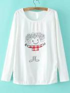 Romwe Long Sleeve Cartoon Patch T-shirt