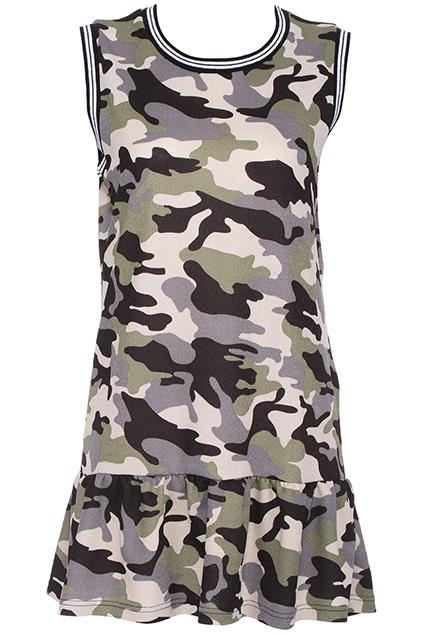 Romwe Camouflage Print Flouncing Grey Vest