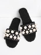 Romwe Faux Pearl & Studded Decorated Flat Slippers