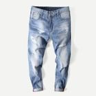 Romwe Men Rolled Hem Wash Destroyed Jeans