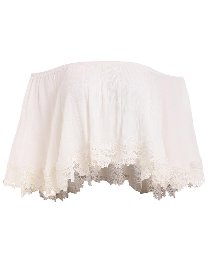 Romwe Lace Trimmed Layered Off-the-shoulder Crop Top