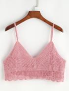 Romwe Pink Crochet Crop Cami Top