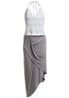 Romwe Halter Lace Embroidered Top With Asymmetrical Skirt