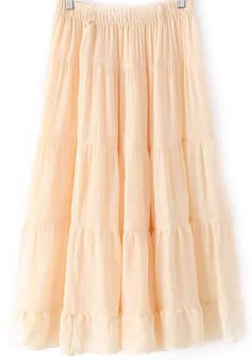Romwe Elastic Waist Pleated Beach Apricot Skirt