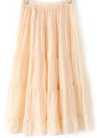 Romwe Elastic Waist Pleated Beach Apricot Skirt