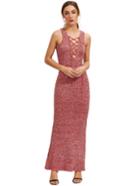 Romwe Dark Red Sleeveless Lace Up Maxi Dress