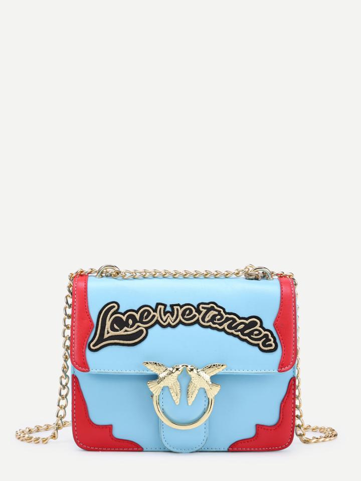 Romwe Double Bird Buckle Chain Bag With Letter Detail