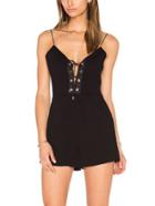 Romwe Black Double V Neck Lace Up Cami Romper