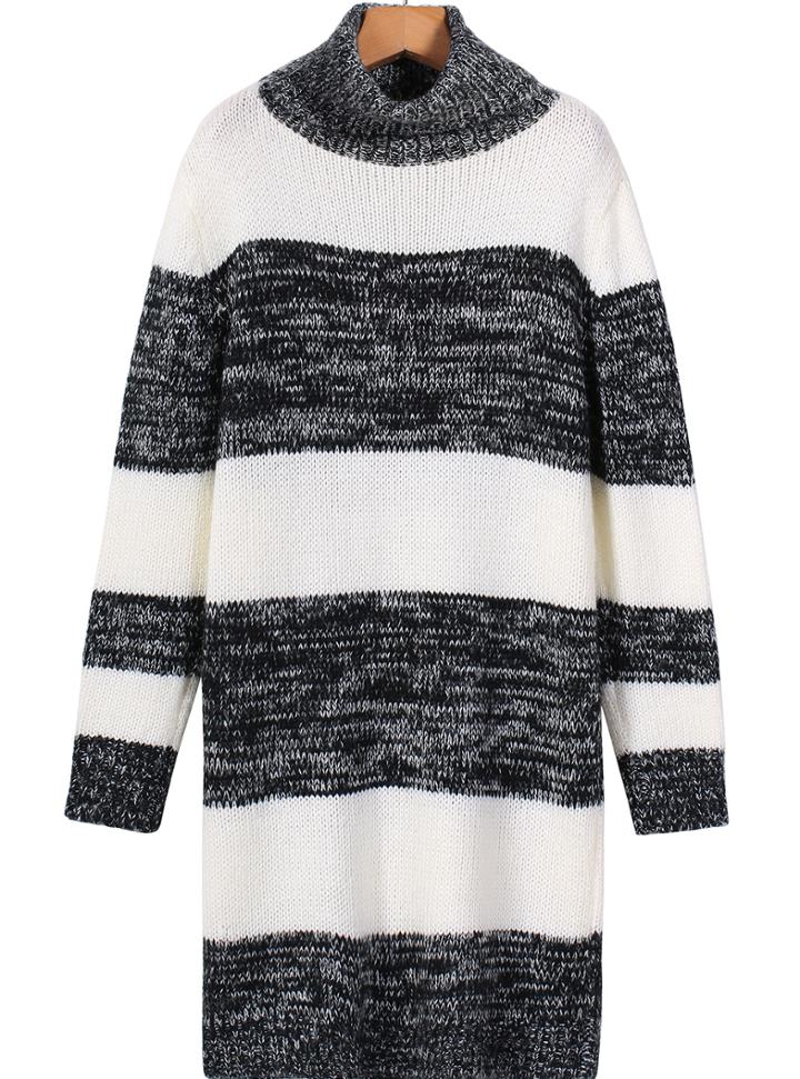 Romwe High Neck Striped Knit Sweater