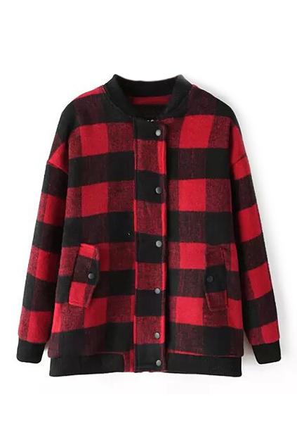 Romwe Red Check Boyfriend Coat