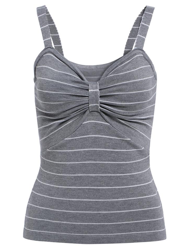 Romwe Straps Striped Grey Tank Top