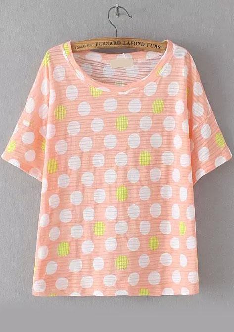 Romwe Polka Dot Orange T-shirt