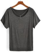 Romwe Peplum Collar Loose Grey T-shirt