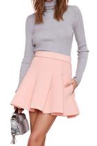 Romwe A-line Pleated Pink Skirt