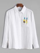 Romwe White Popsicles Embroidered Shirt With Pocket