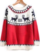 Romwe Deer Print Knit Sweater