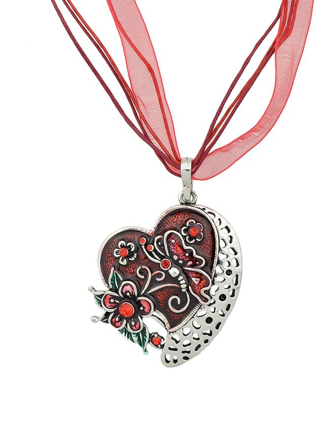 Romwe New Fashion Red Enamel And Rhinestone Cute Heart Pendant Necklace