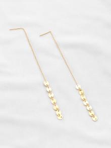 Romwe Coin Fringe Delicate Long Drop Earrings