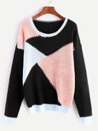Romwe Color Block Drop Shoulder Seam Sweater