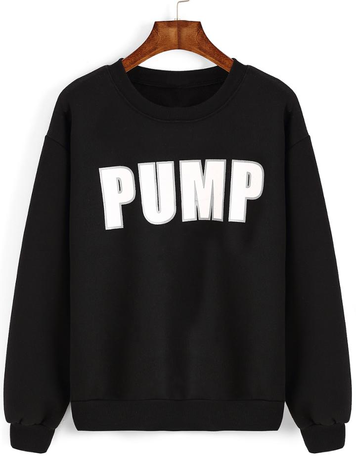 Romwe Letter Print Thicken Black Sweatshirt