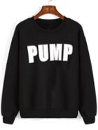 Romwe Letter Print Thicken Black Sweatshirt