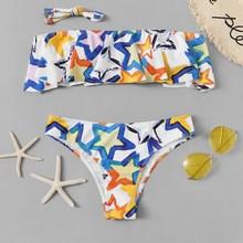 Romwe Random Star Print Flounce Bardot Bikini Set
