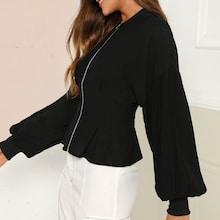 Romwe Lantern Sleeve Zip Up Peplum Jacket