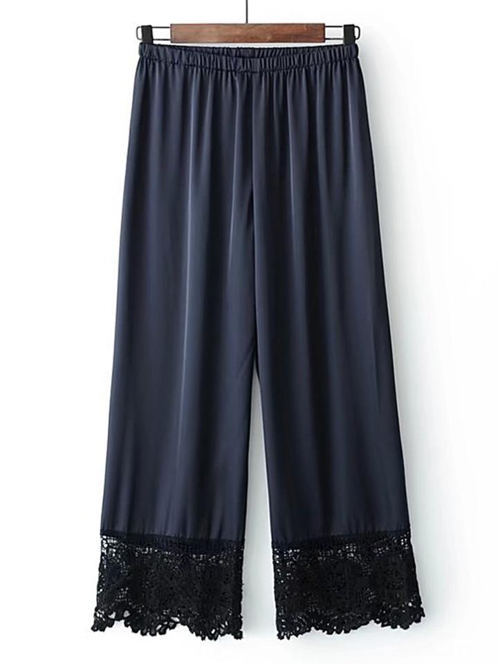 Romwe Contrast Lace Wide Leg Pants