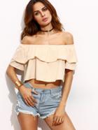 Romwe Apricot Off The Shoulder Ruffle Top