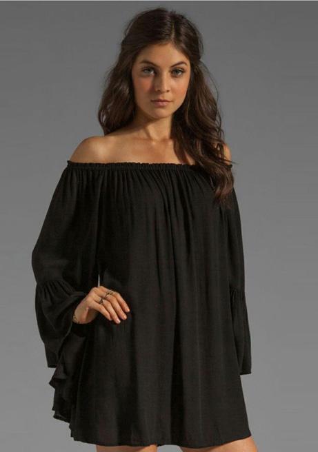 Romwe Off The Shoulder Loose Chiffon Black Dress
