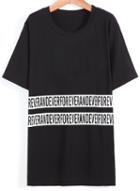 Romwe Forever Print Loose Black T-shirt