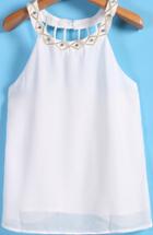 Romwe Bead Hollow Chiffon White Vest