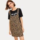 Romwe Leopard Pinafore Dress