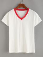 Romwe Red Round V-neck T-shirt