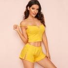 Romwe Eyelet Detail Split Side Cami Pj Set