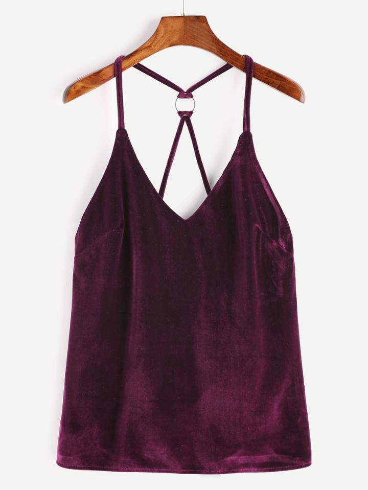 Romwe Velvet Ring Accent Back Cami Top
