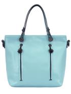 Romwe Turquoise Zipper Pu Shoulder Bag